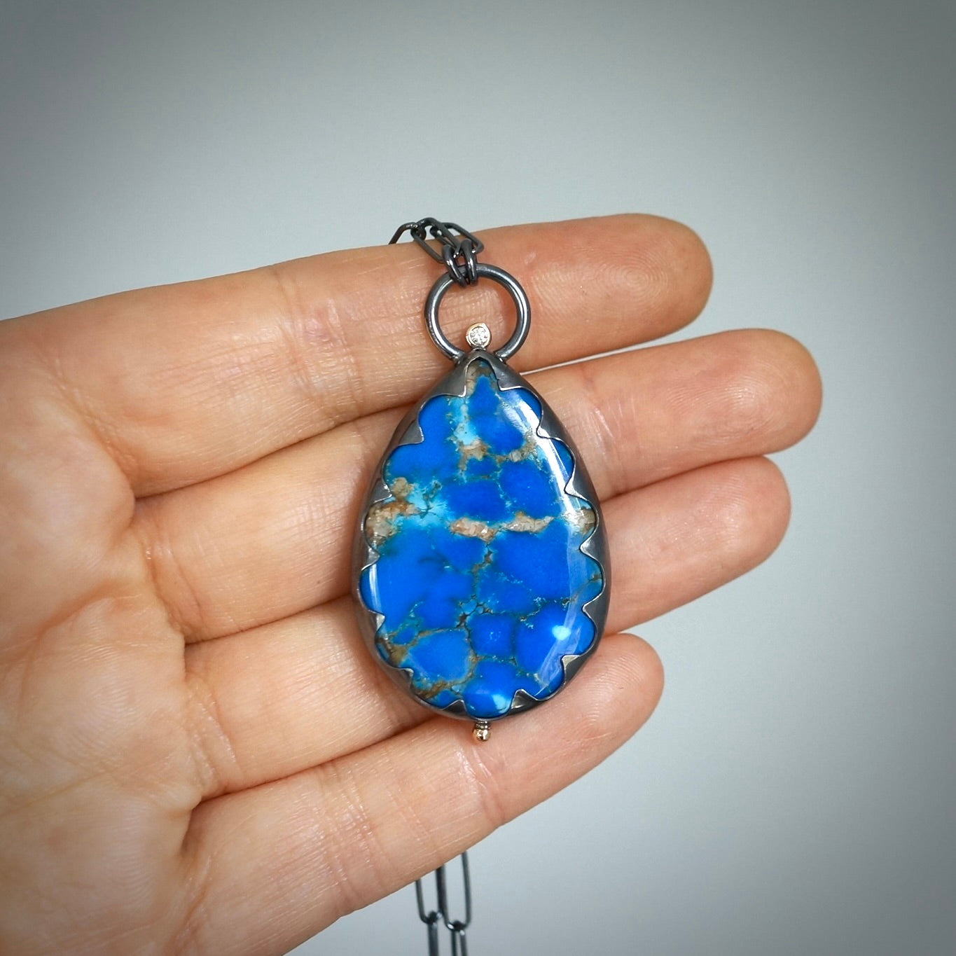 Ceruleite and diamond necklace