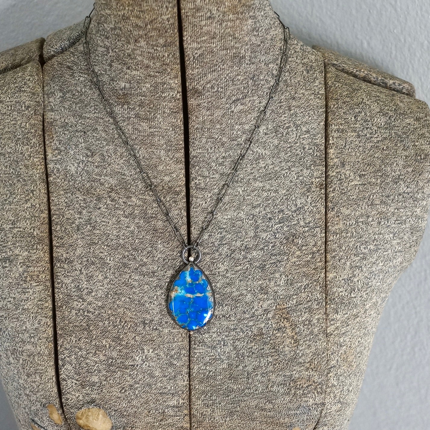 Ceruleite and diamond necklace