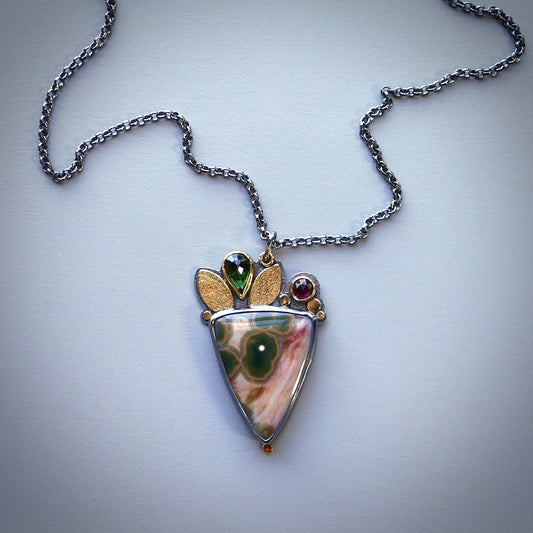 Ocean jasper and green tourmaline pendant