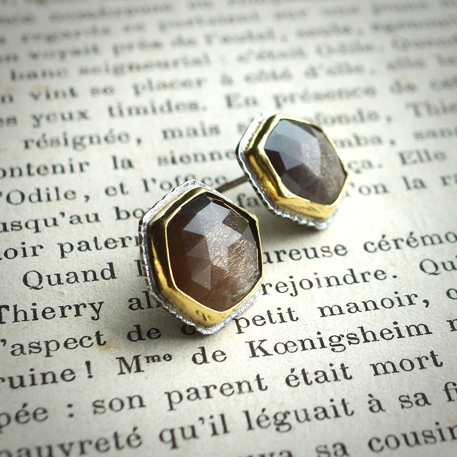 African sunstone post earrings