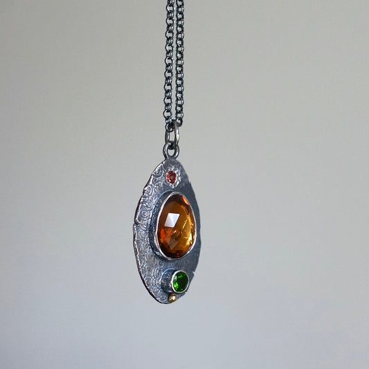 Citrine, chrome diopside and garnet pendant