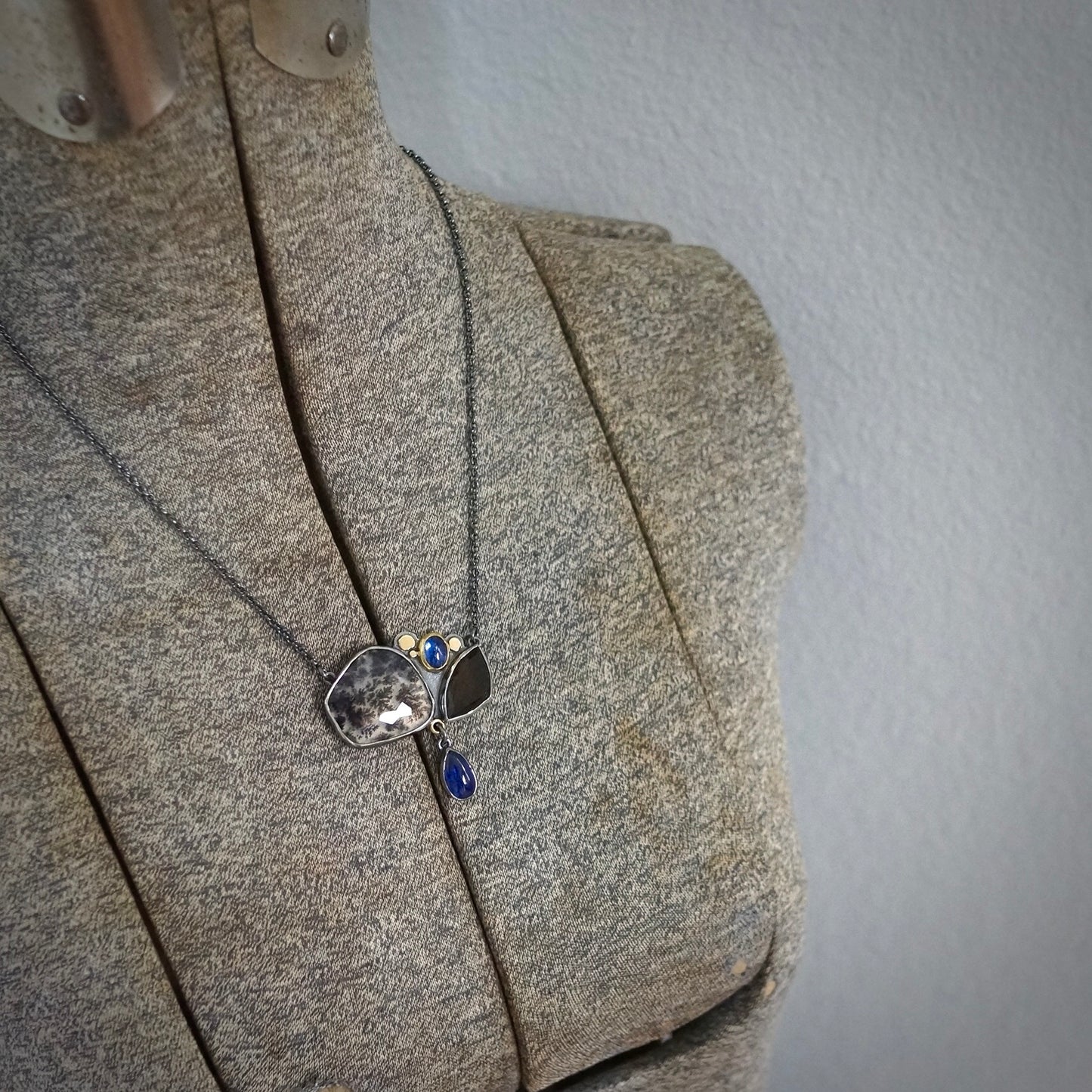Dendritic agate, smokey quartz and blue kyanite necklace