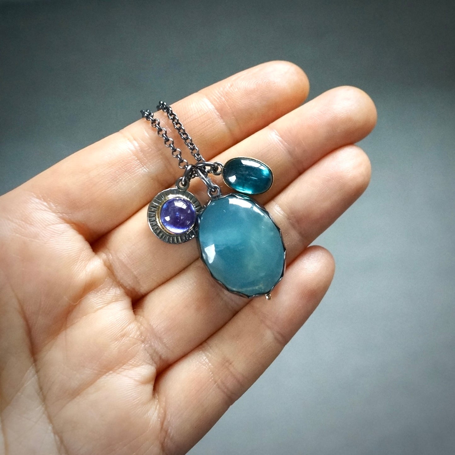 Blue calcite charm necklace