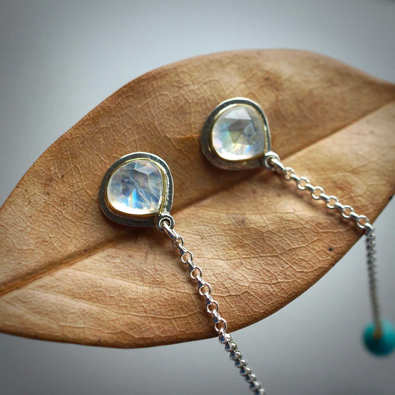 Rainbow moonstone and Campitos turquoise earrings