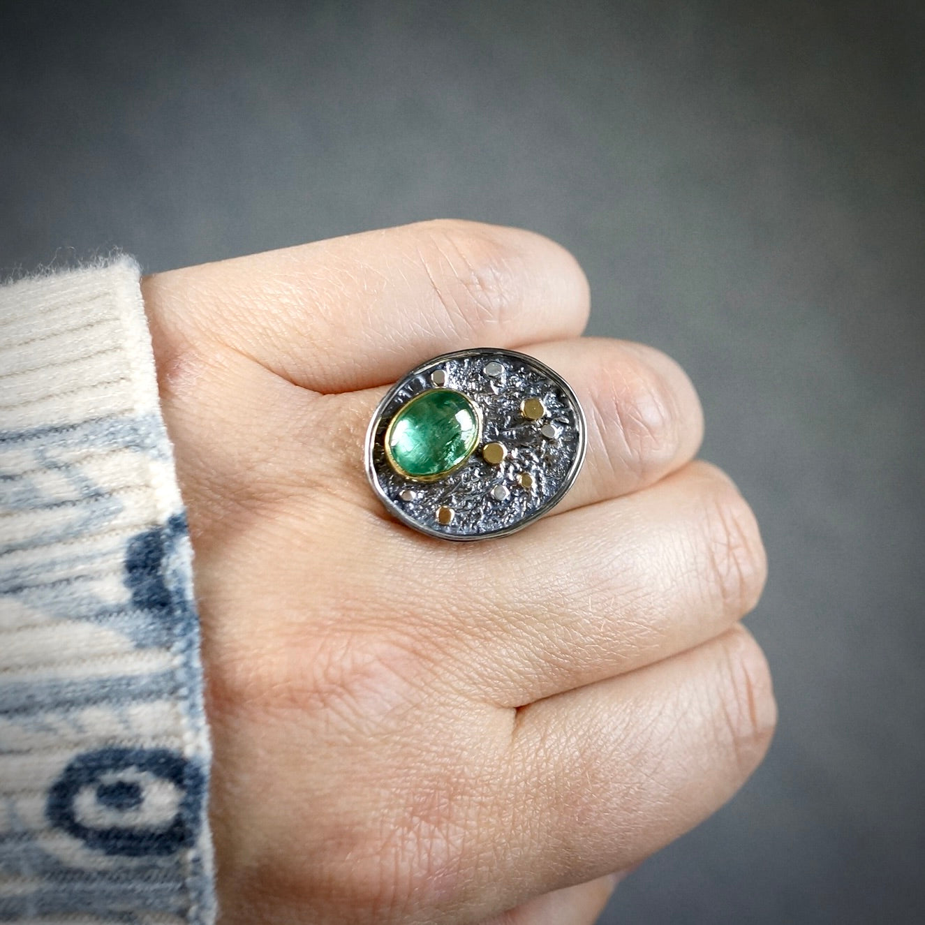 Green kyanite Pebble Ring