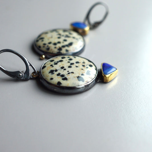 Dalmatian jaspet and Australian opal earrings