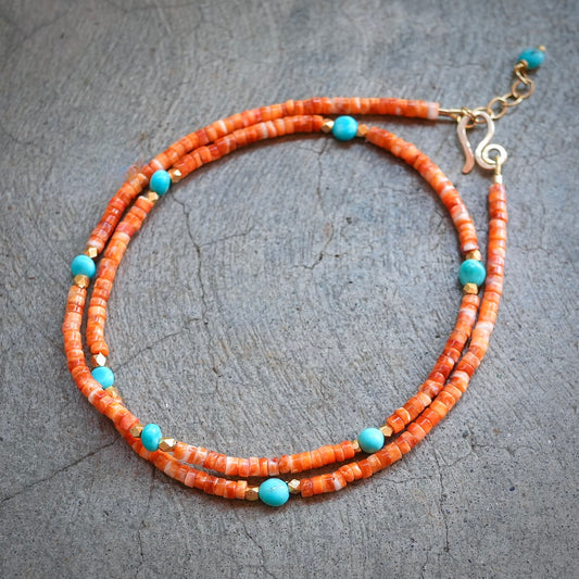 Spiny Oyster and Sleeping Beauty turquoise necklace
