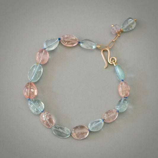 Morganite and aquamarine bracelet with 14K gold clasp
