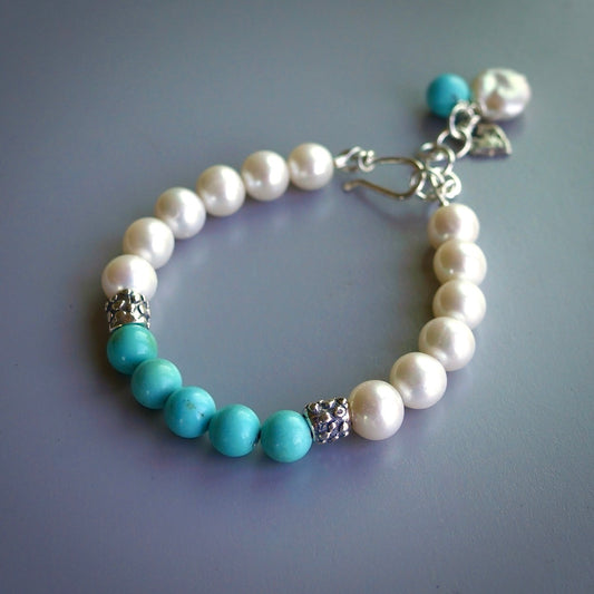 Campitols turquoise and pearl charm bracelet