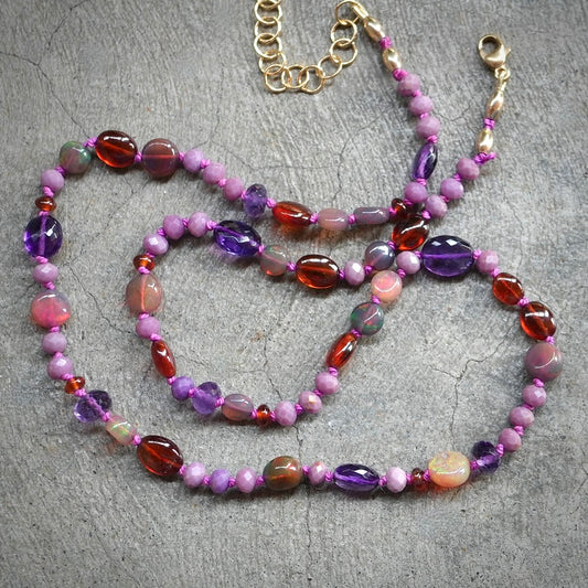 Purple mix gemstone and opal necklace
