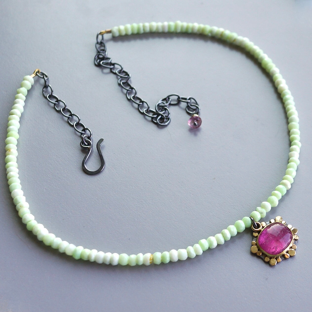 Pink tourmaline and chrysoprase necklace