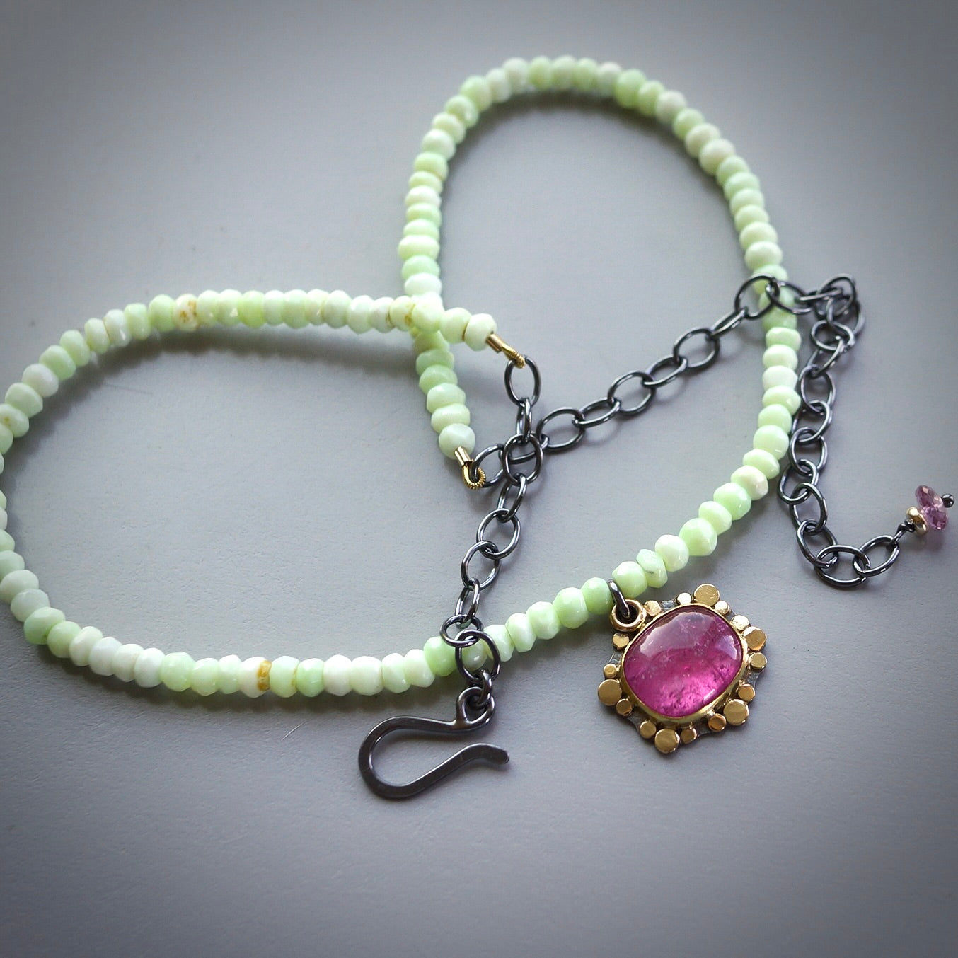 Pink tourmaline and chrysoprase necklace