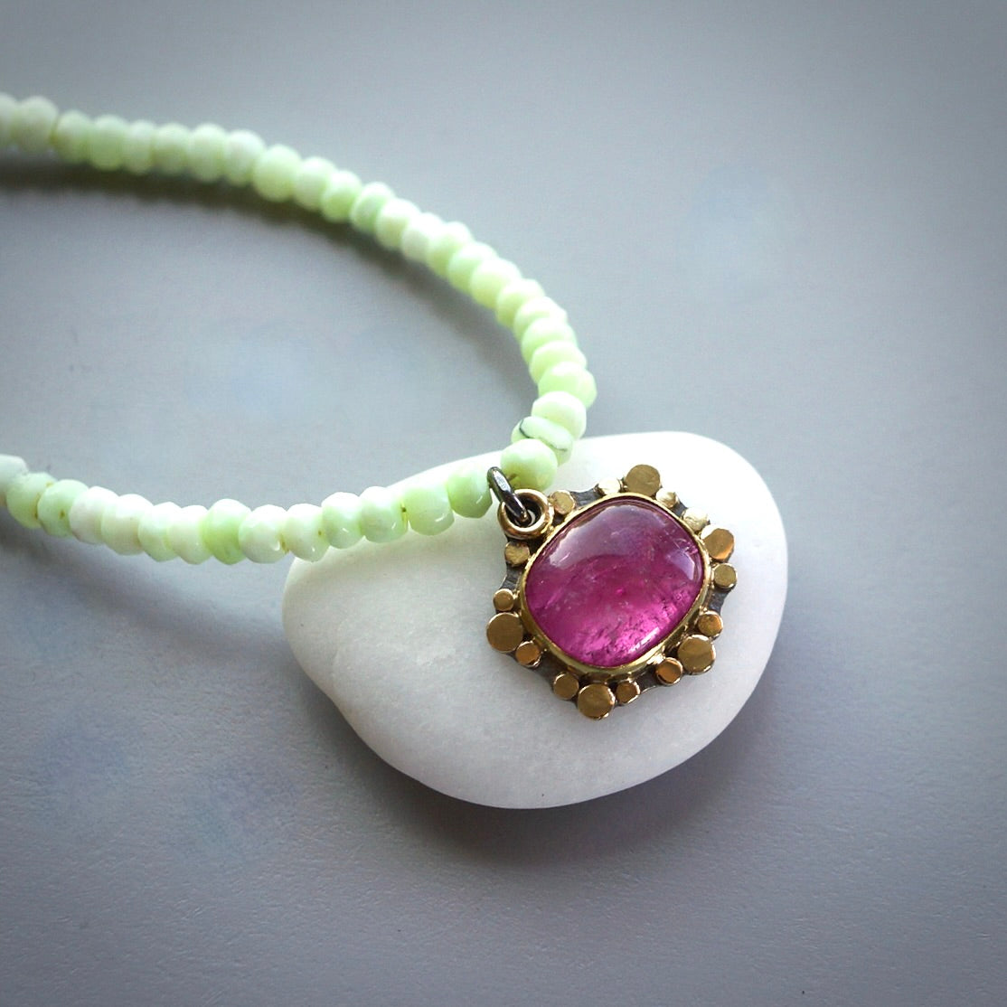 Pink tourmaline and chrysoprase necklace