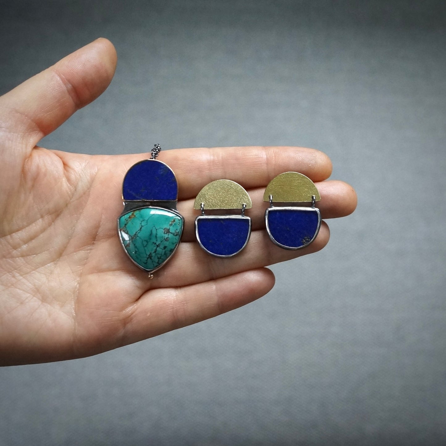 Lapis and Qingu turquoise pendant