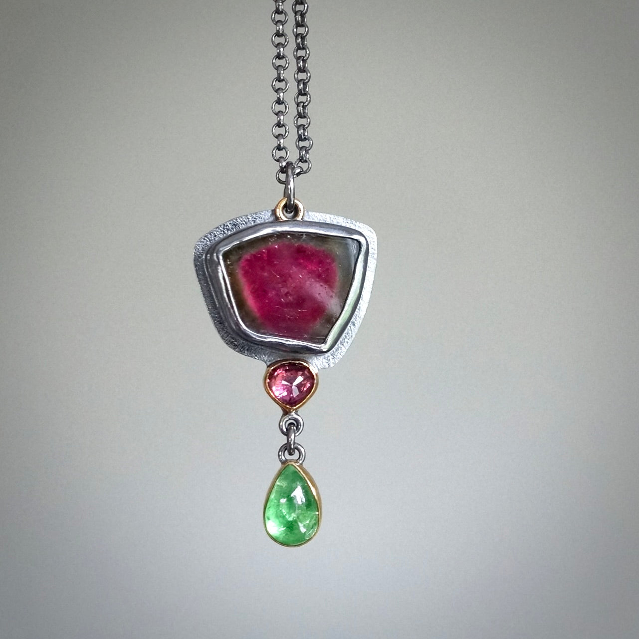 Watermelon tourmaline slice pendant