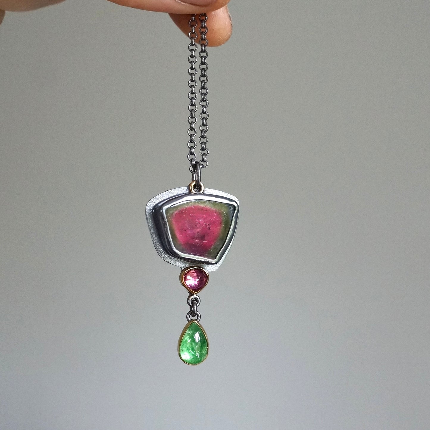 Watermelon tourmaline slice pendant