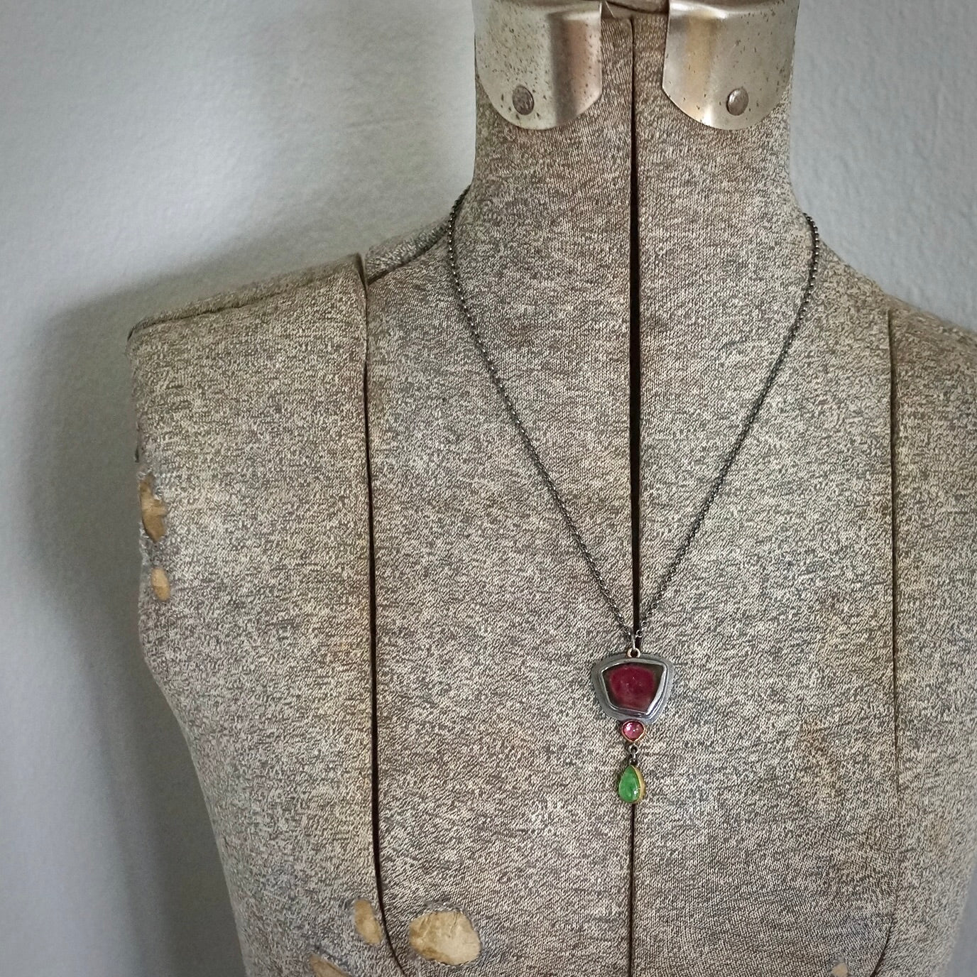 Watermelon tourmaline slice pendant