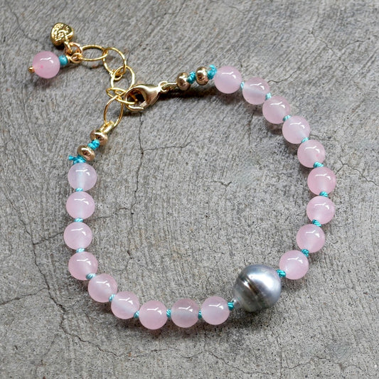 Rose quartz and Tahitian pearl bracelet