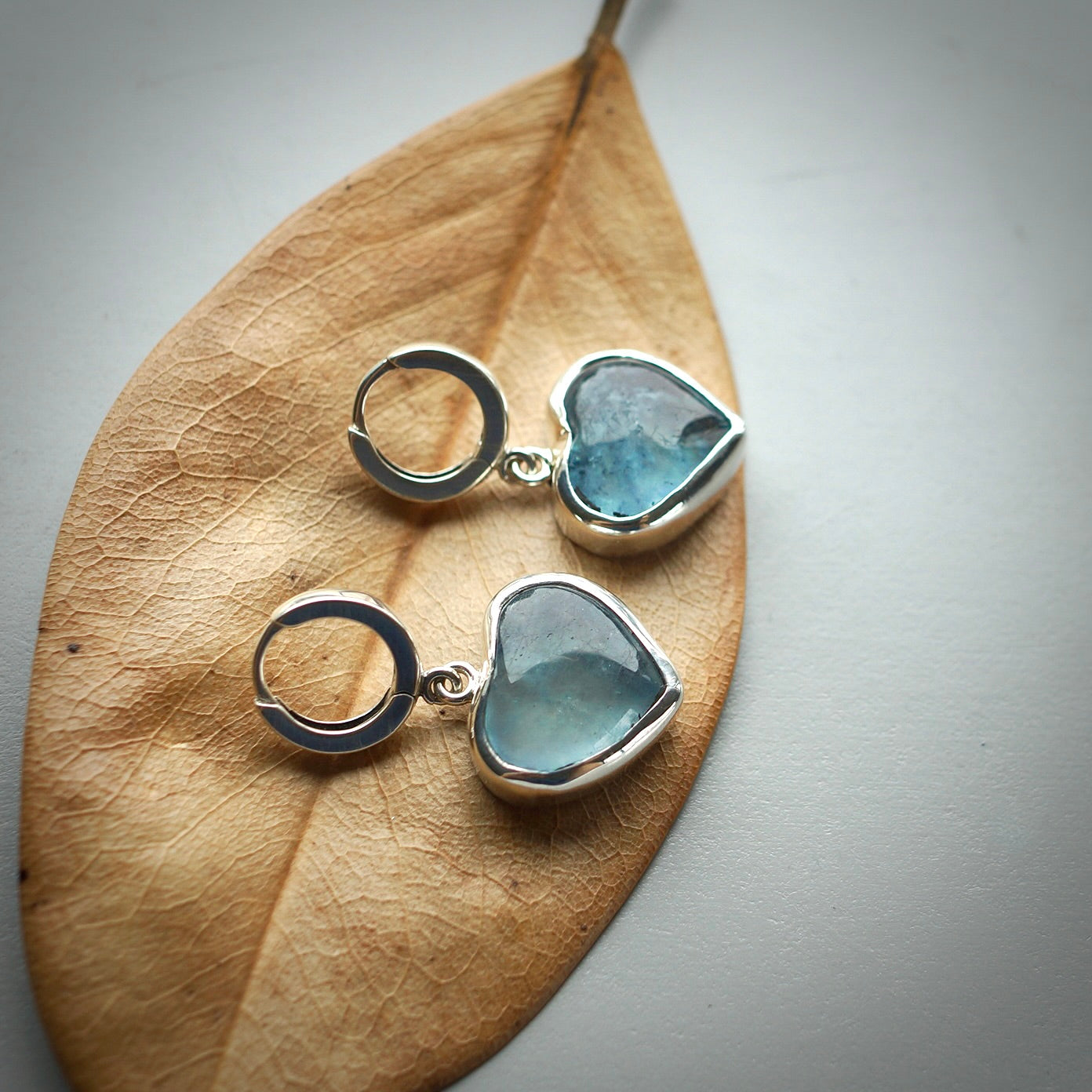 Aquamarine heart earrings