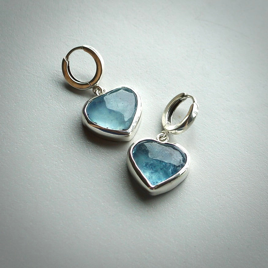 Aquamarine heart earrings