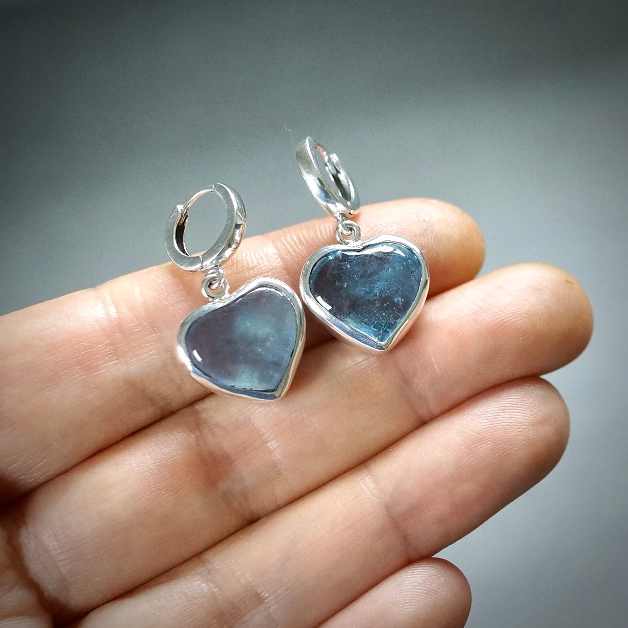 Aquamarine heart earrings