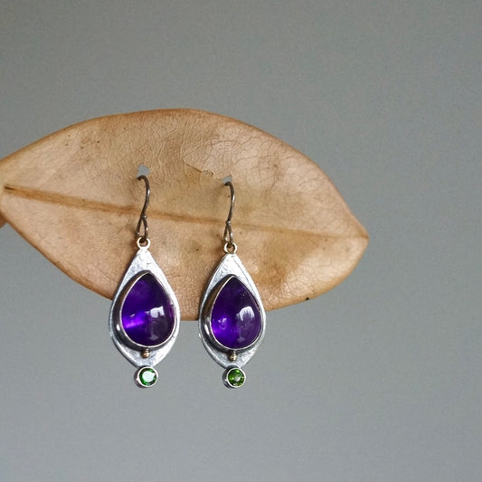 Amethyst and chrome diopside earrings