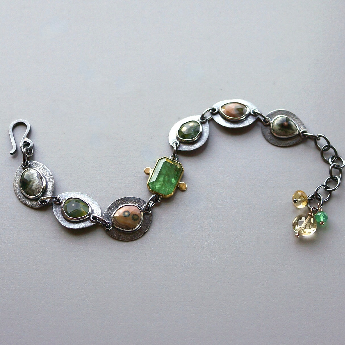 Ocean jasper and green kyanite bracelet