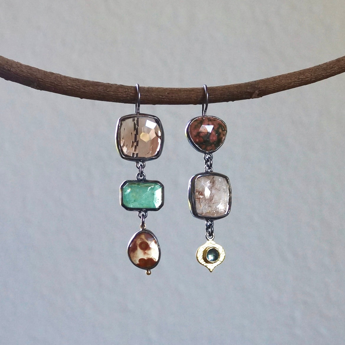 Imperial topaz, kyanite and ocean jasper earrings