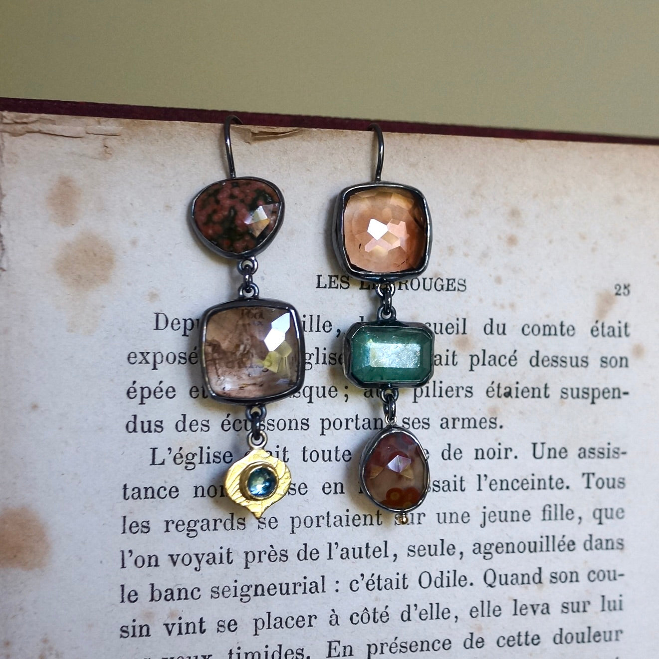 Imperial topaz, kyanite and ocean jasper earrings