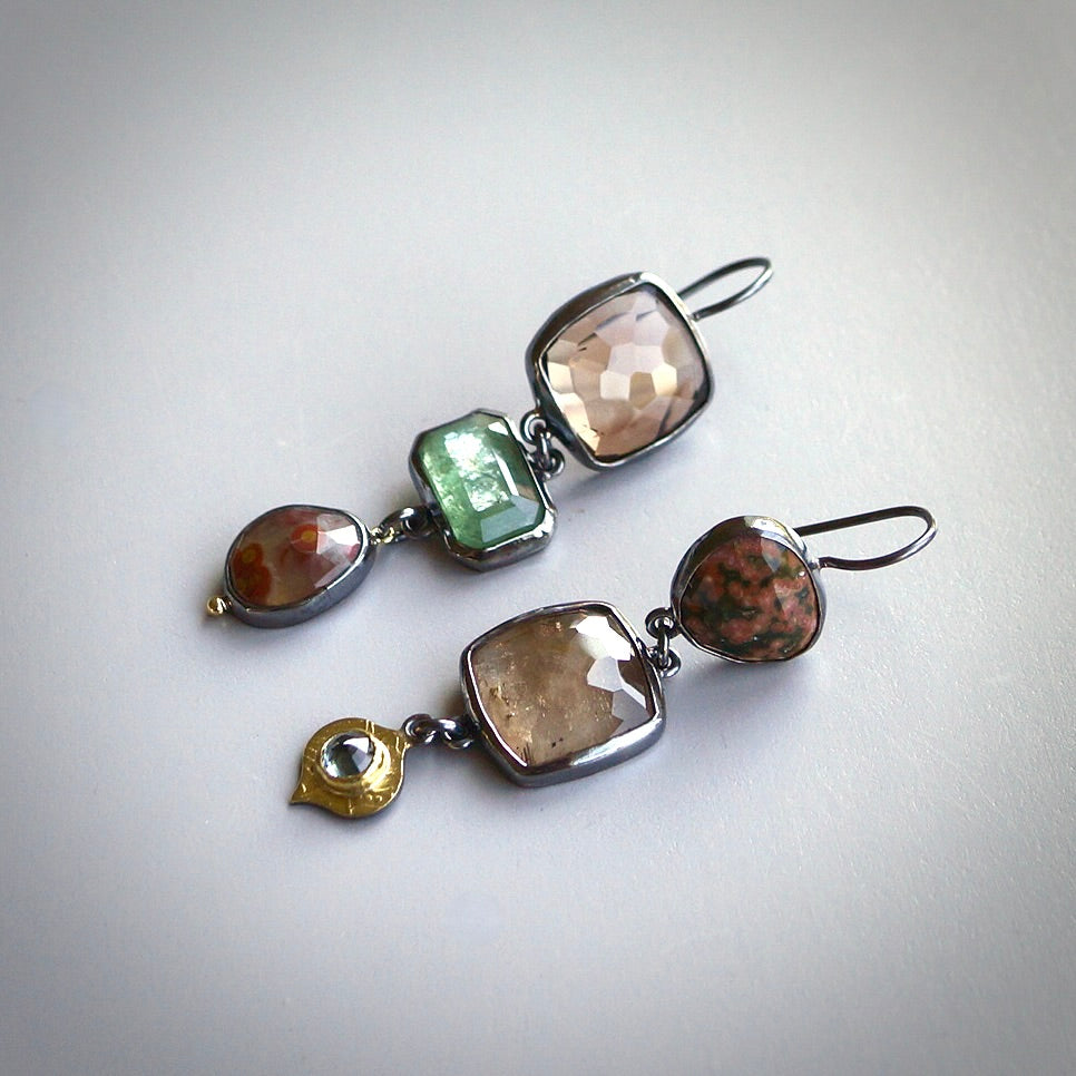 Imperial topaz, kyanite and ocean jasper earrings