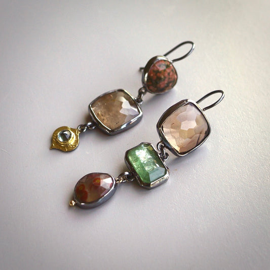 Imperial topaz, kyanite and ocean jasper earrings