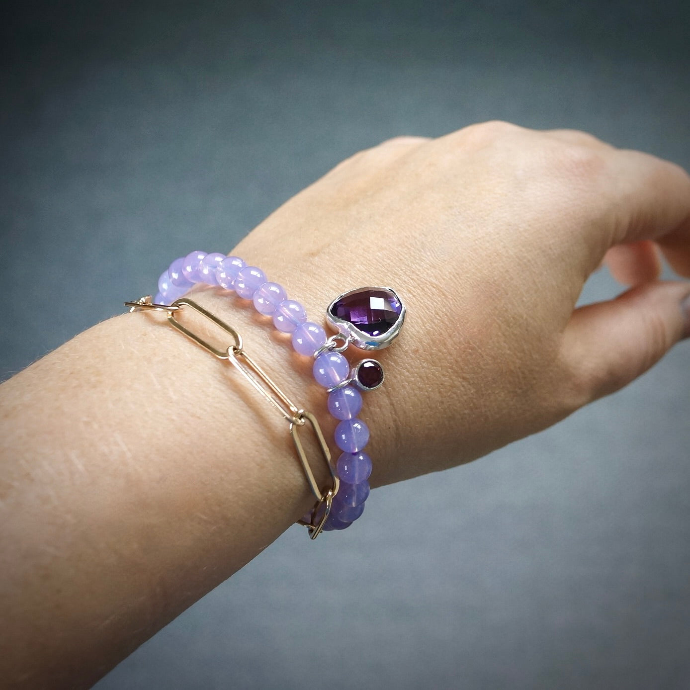 Lavender quartz charm bracelet