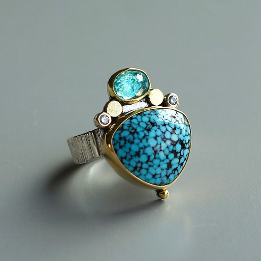 Kingman turquoise, apatite and diamond ring