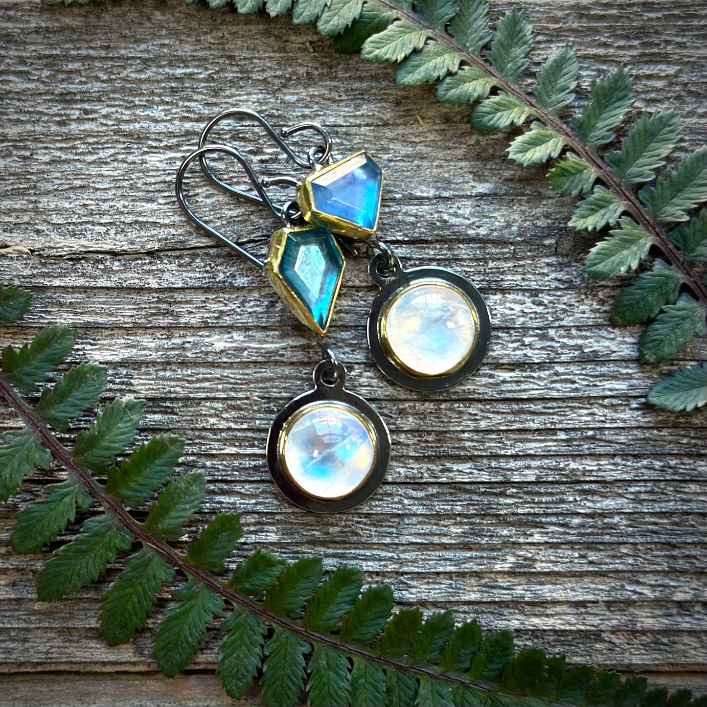 Rainbow moonstone and aquamarine earrings