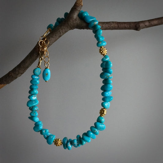 Sleeping Beauty turquoise nugget and 18K gold bracelet