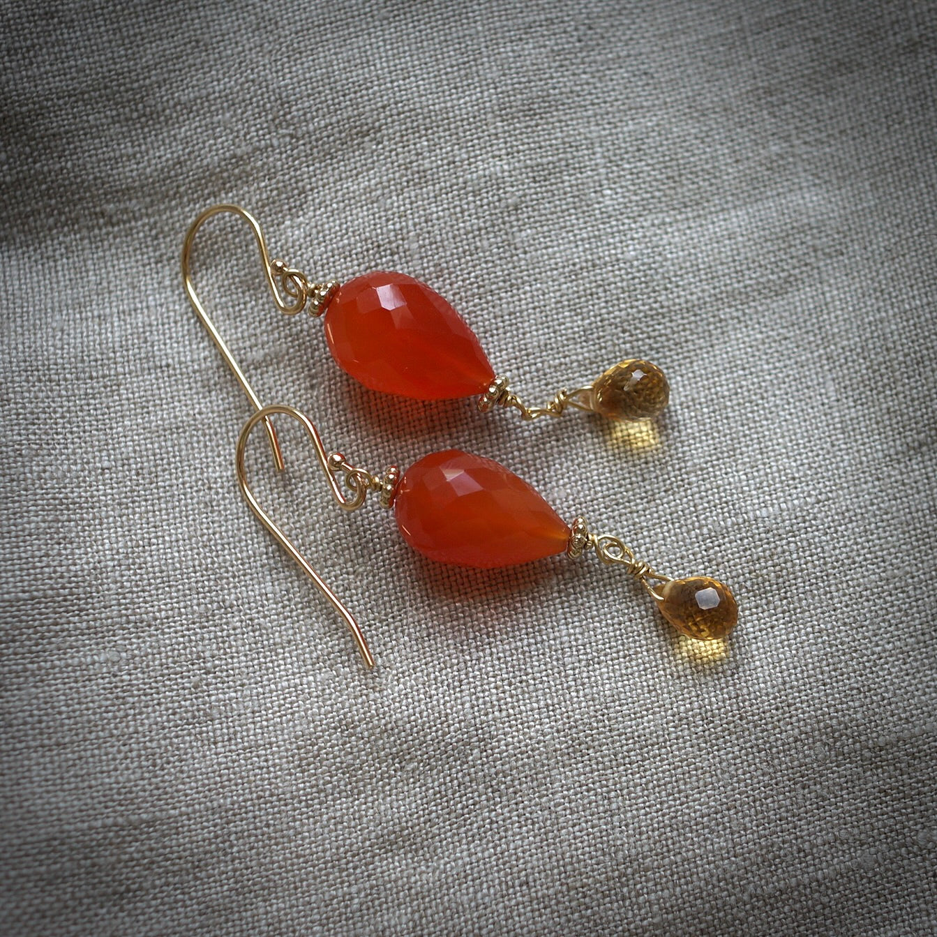 Solid 14K gold carnelian earrings