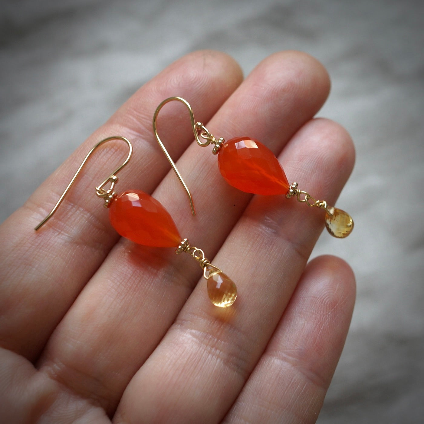 Solid 14K gold carnelian earrings