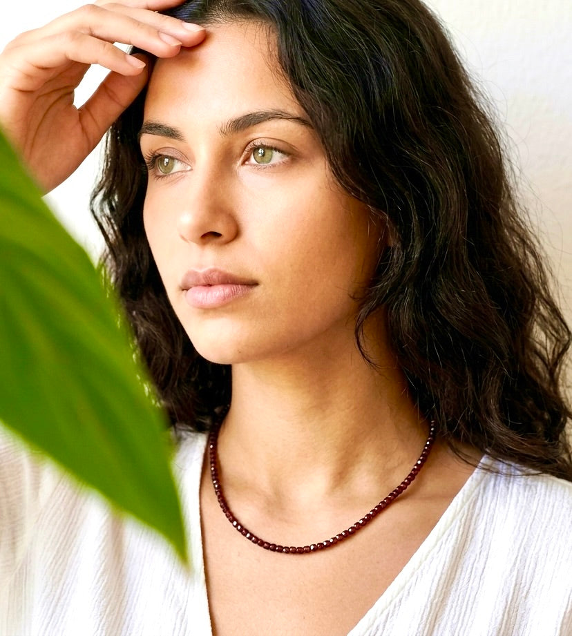 Garnet cube necklace
