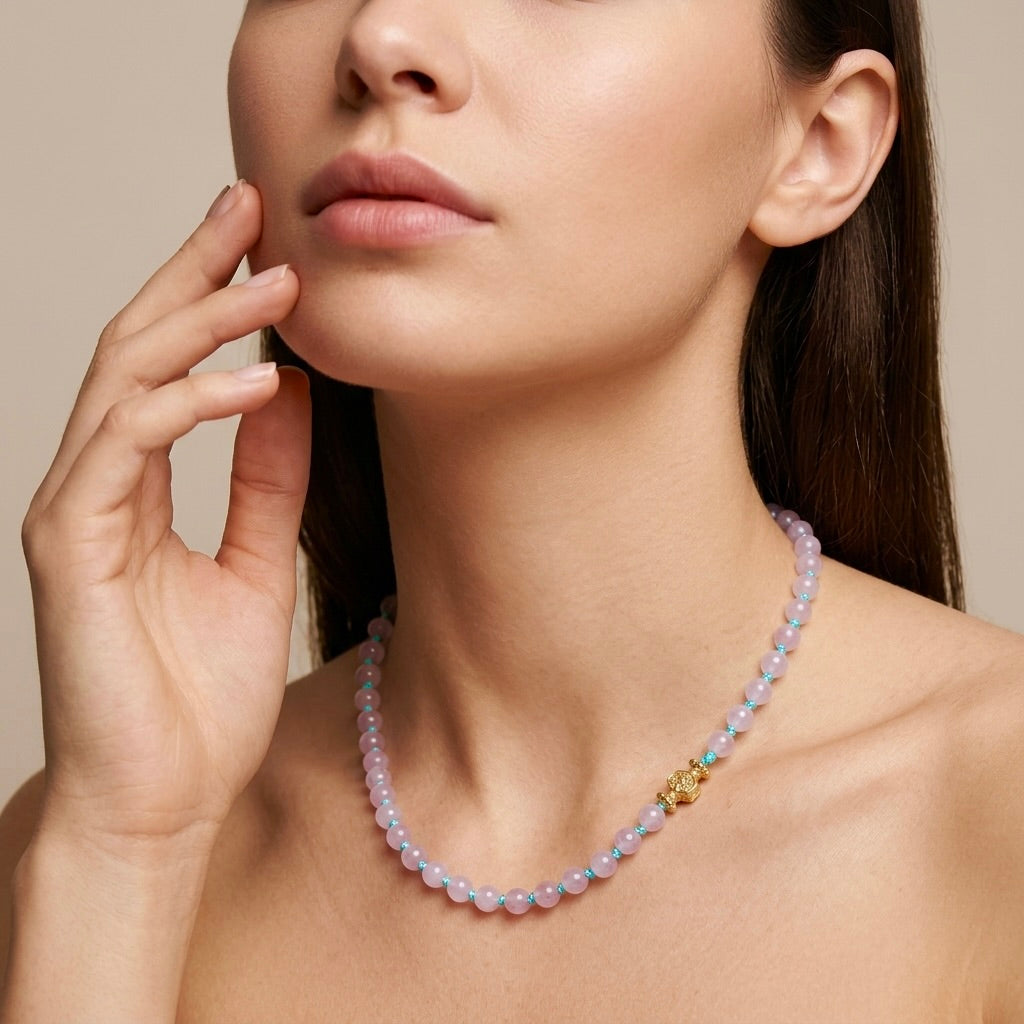 Hand-knotted kunzite necklace