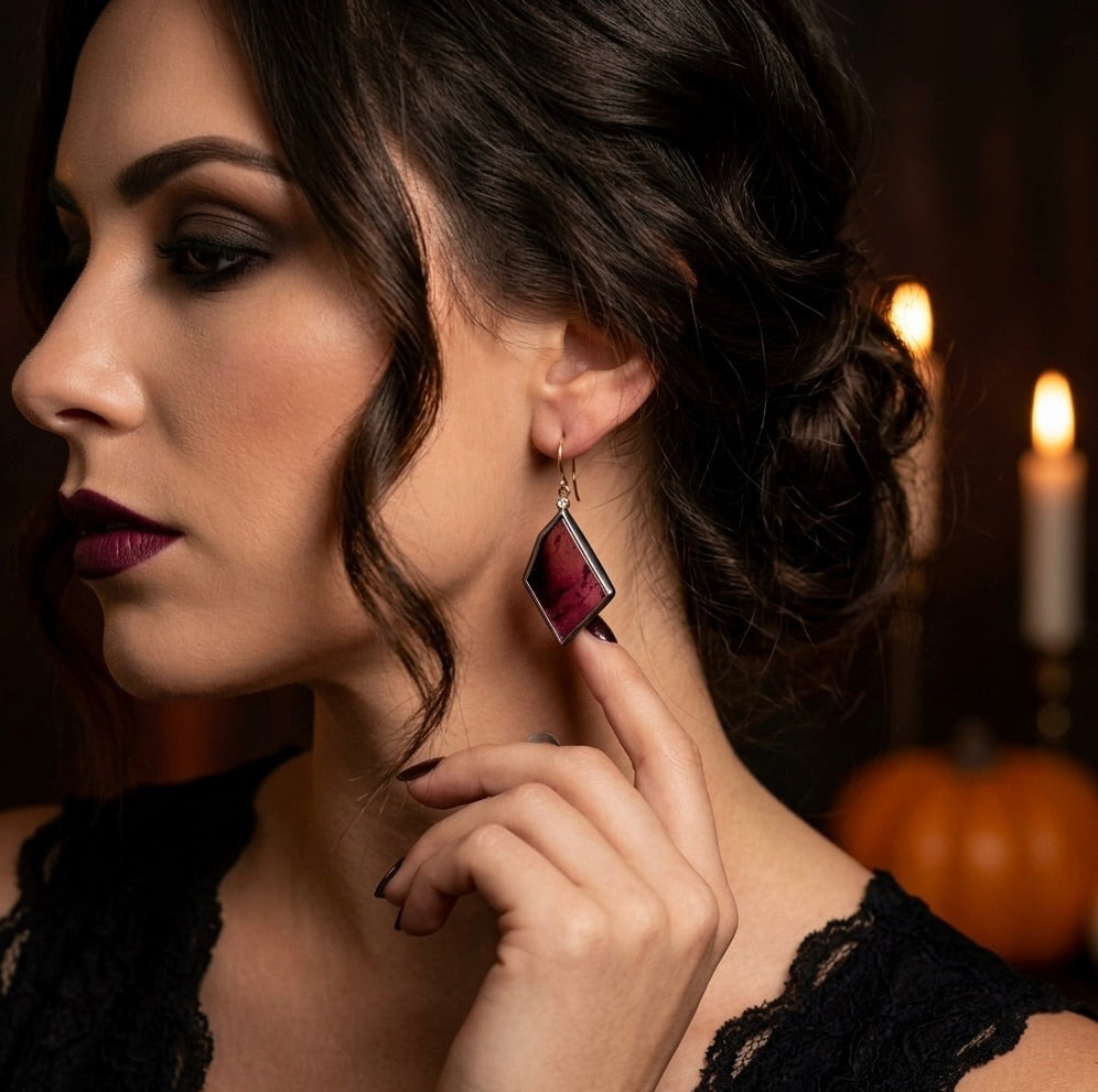 Magenta tourmaline and diamond earrings