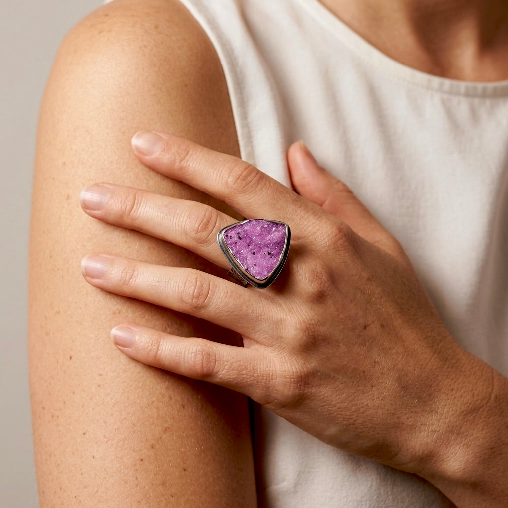 Cobalto calcite druzy ring