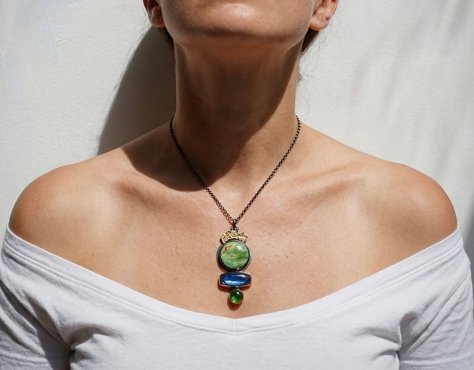 Woodland station Variscite, tanzanite and tsavorite pendant