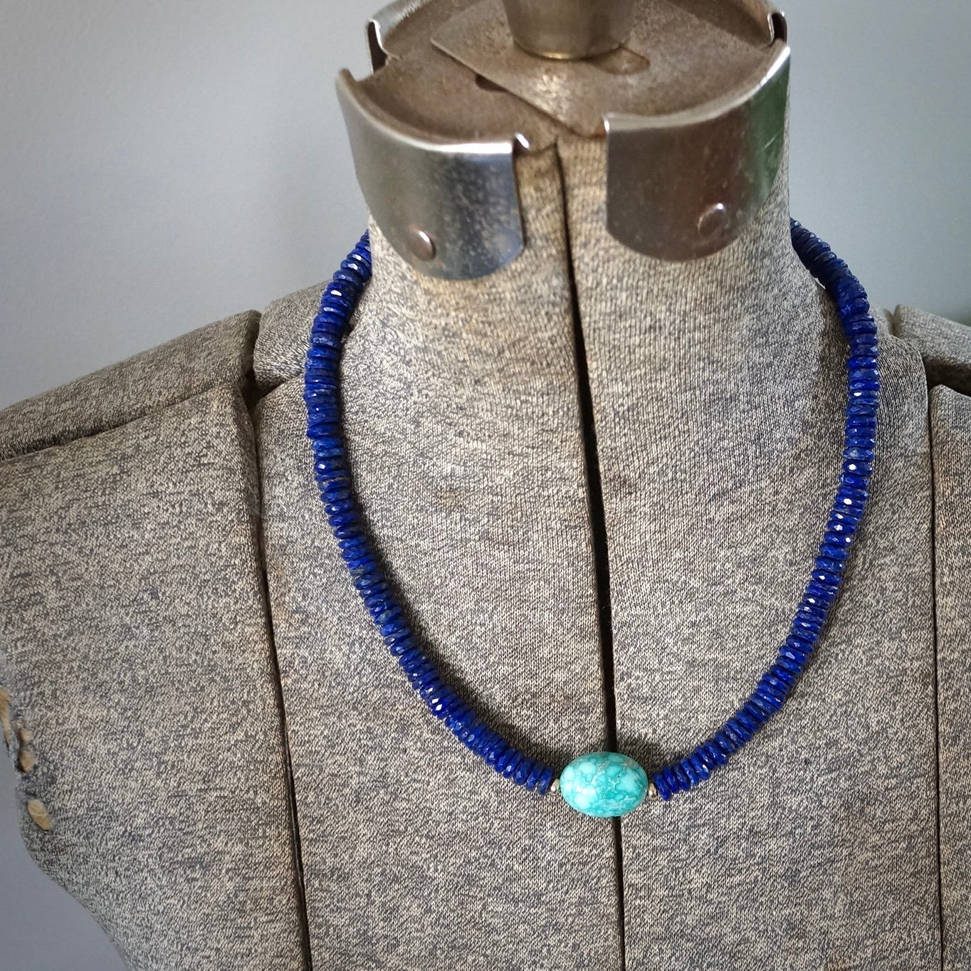 Lapis necklace with White Water turquoise and solid 14K gold hook clasp