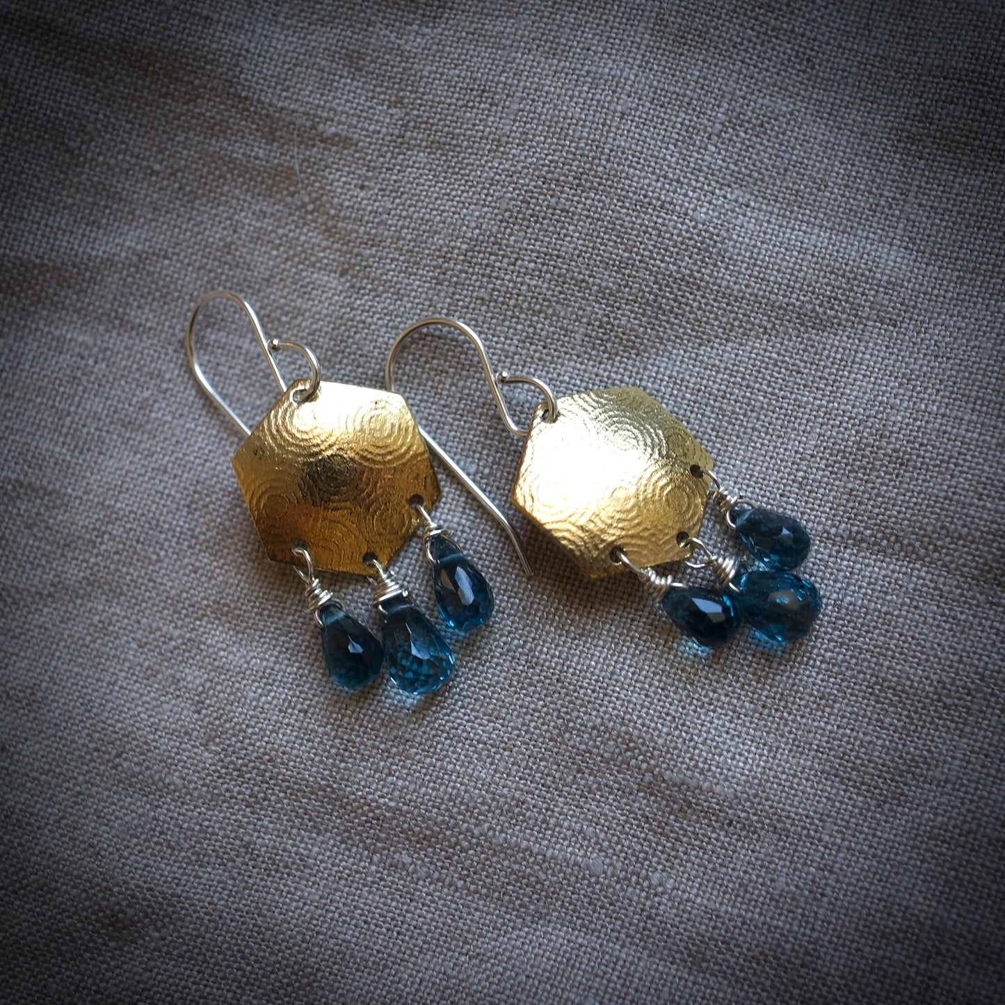 18K gold bi-metal and London blue topaz earrings