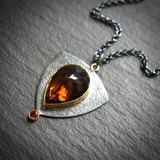 Cognac tourmaline and red garnet pendant