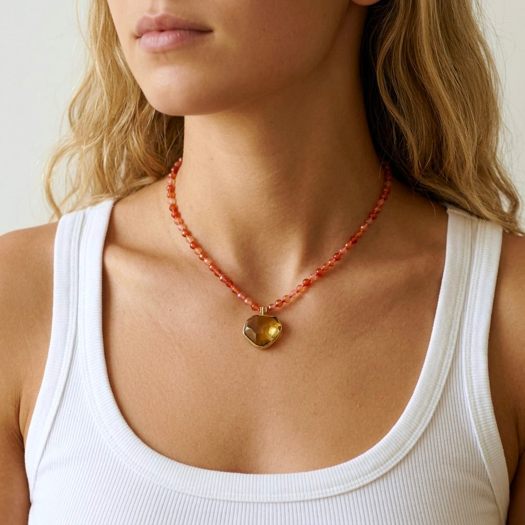 Citrine and fiery carnelian agate necklace