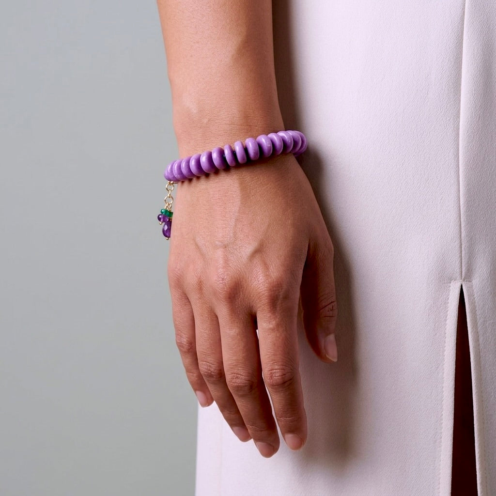 Phosphosiderite, amethyst and green onyx bracelet