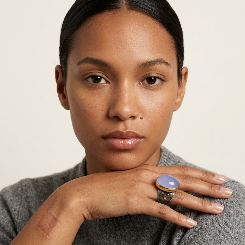 Indonesian lavender chalcedony ring