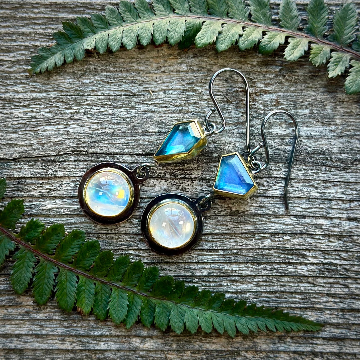 Rainbow moonstone and aquamarine earrings