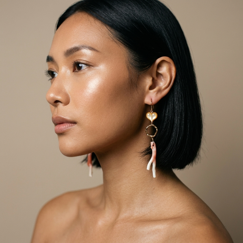 Mother of pearl hearts and Japanese precious color earrings